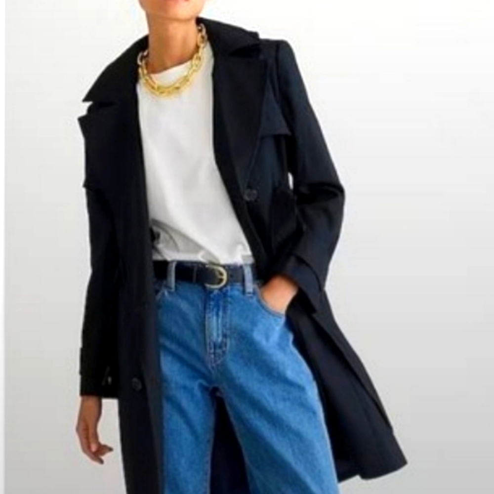 J.Crew Womens New Icon Trench Coat Black Size 12 BF456